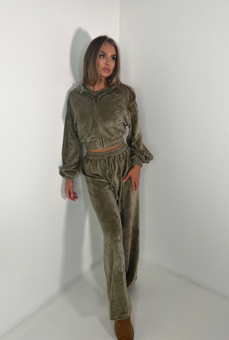 ZIP UP Tracksuit Set with Wide Leg Joggers in Velour