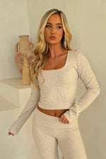 Arli Long Sleeve Top in Oatmeal Ribbed Jersey