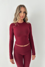 ADIA Long Sleeved Fitted Tee in Burgundy Jersey