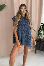 ZURI Hooded Towel Poncho in Blue