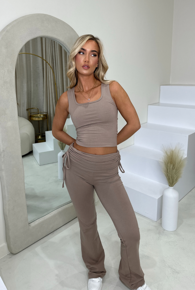 Foldover Pants with Tie Detail in Taupe