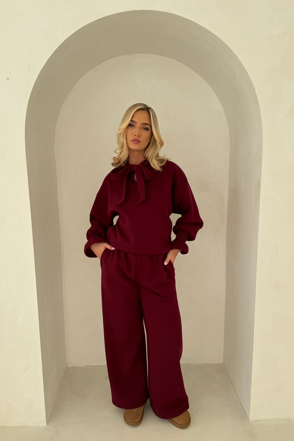 Classic Straight Leg Joggers in Burgundy