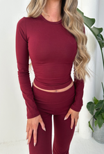 ADIA Long Sleeved Fitted Tee in Burgundy Jersey