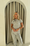 READY TO SHIP Mabel Short Sleeved Top & Fitted Pants Set in Grey Marl Ribbed Jersey