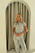 Mabel Short Sleeved Top in Grey Marl Ribbed Jersey