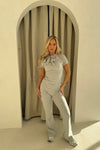 READY TO SHIP Mabel Short Sleeved Top & Fitted Pants Set in Grey Marl Ribbed Jersey