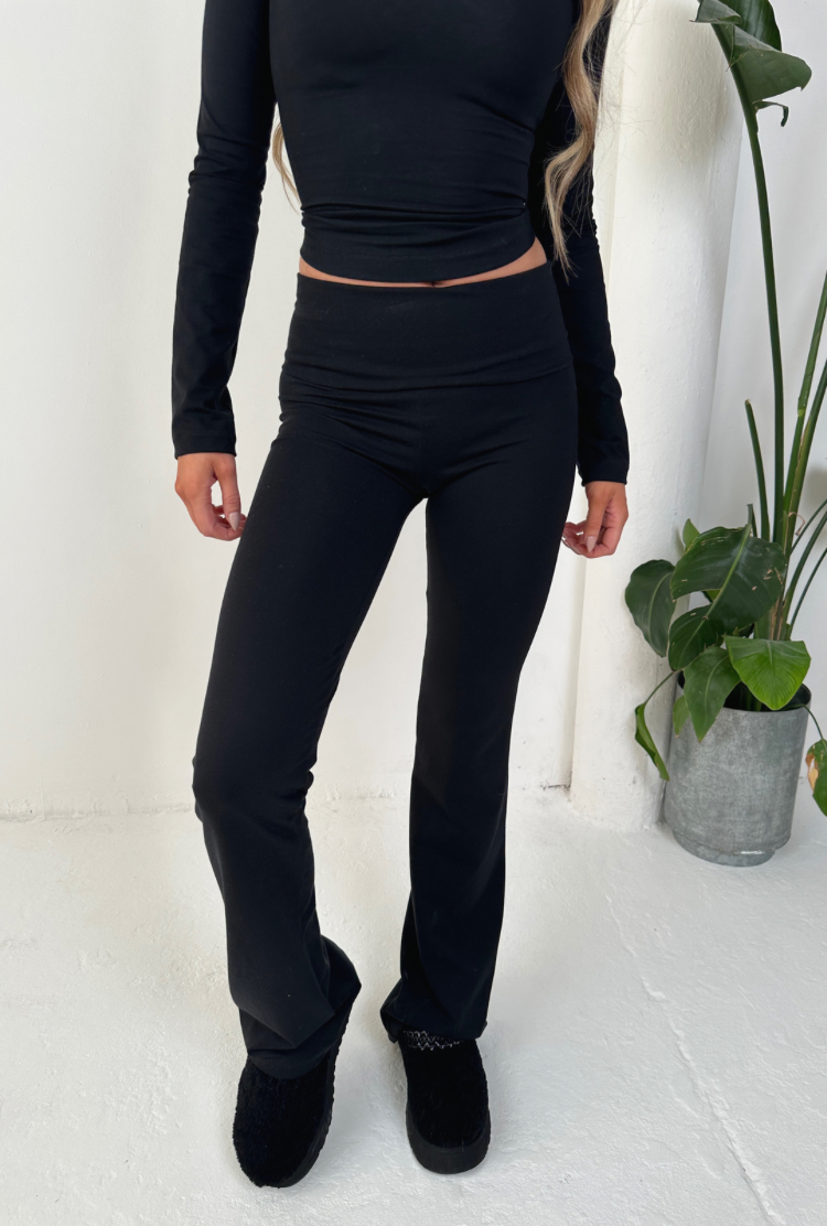 Foldover Pants in Black Jersey