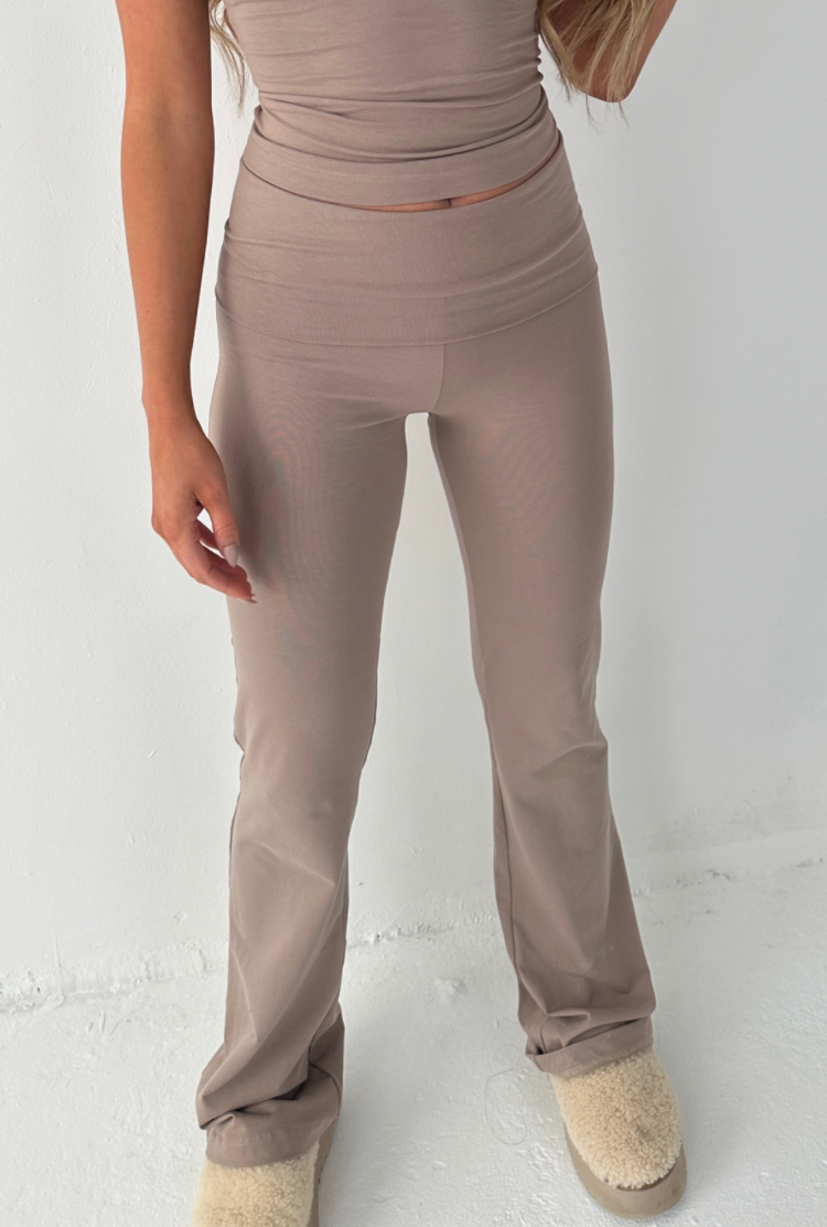 Foldover Pants in Taupe Jersey