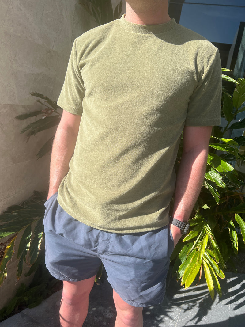 ÉTOILE Mens Towelling Tee in Khaki Terry Towelling