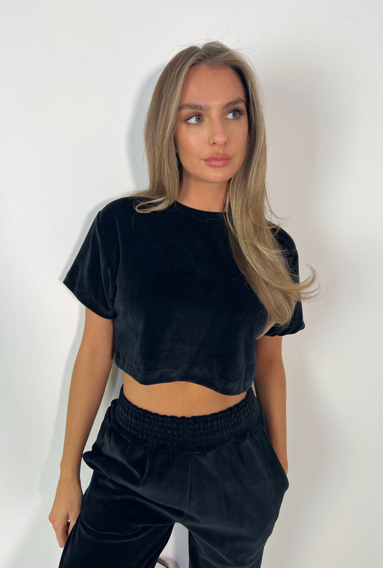 AVA Cropped Tee in Black Velour