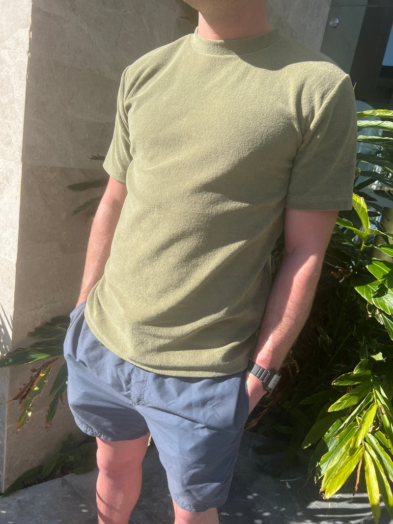 ÉTOILE Mens Towelling Tee in Khaki Terry Towelling